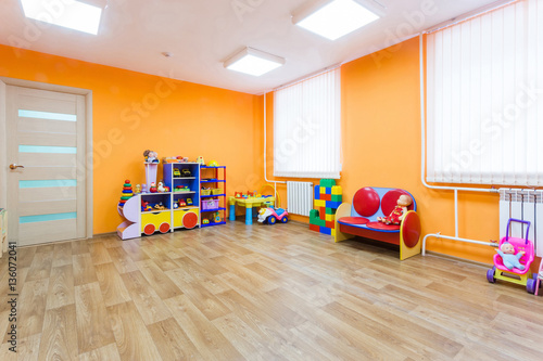 Orange game room in the kindergarten