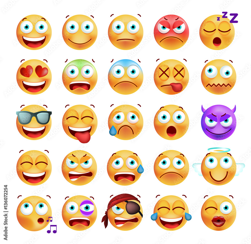 Set of Cute Emoticons on White Background . Isolated Vector Illustration Set of Cute Emoticons on White Background . Isolated Vector Illustration