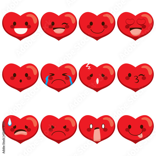 Set collection of different heart emoji face expressions