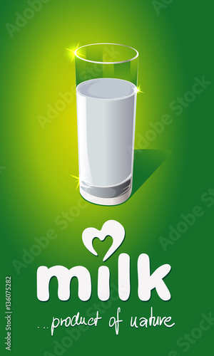 Milk design with glass on green background - vector illustration