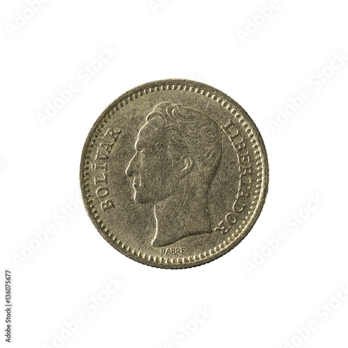 25 venezuelan centimos coin (1965) reverse isolated on white bac photo