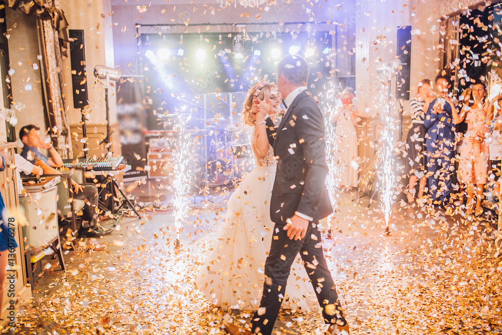 brides wedding party in the elegant restaurant with a wonderful light and atmosphere