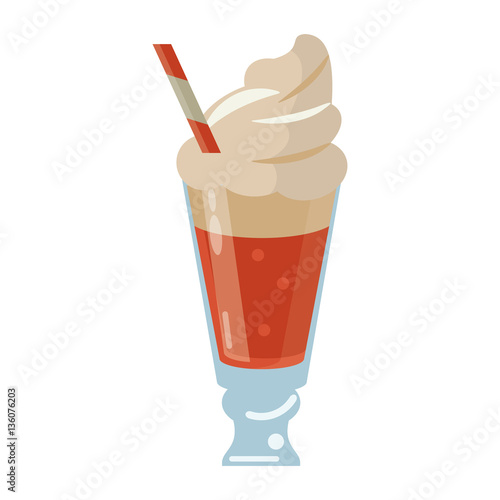 glass cup drink cream glace straw fresh vector illustration eps 10