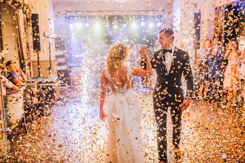 brides wedding party in the elegant restaurant with a wonderful light and atmosphere