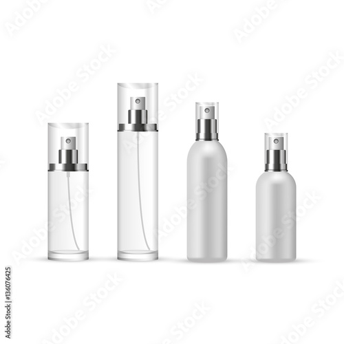 Set of Perfume Spray Bottles in glass and plastic, vector illustration