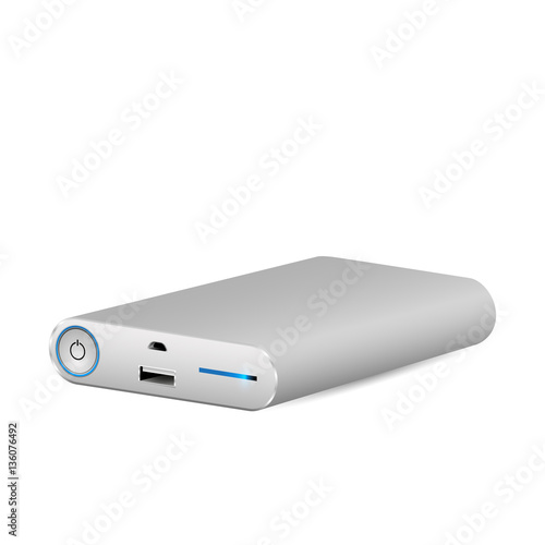 White power bank template isolated on white, realistic vector