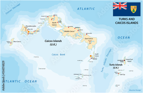 turks and caicos islands vector map with flag