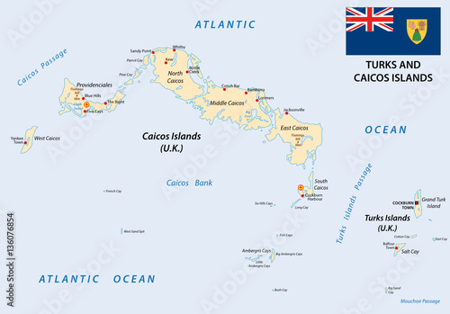 turks and caicos islands vector map with flag photo