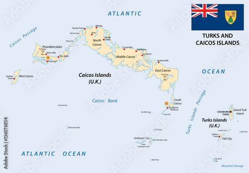turks and caicos islands vector map with flag