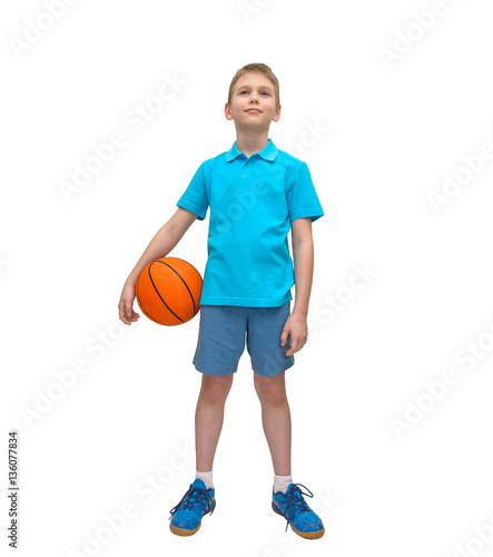 Smiling basketball boy isolated on white