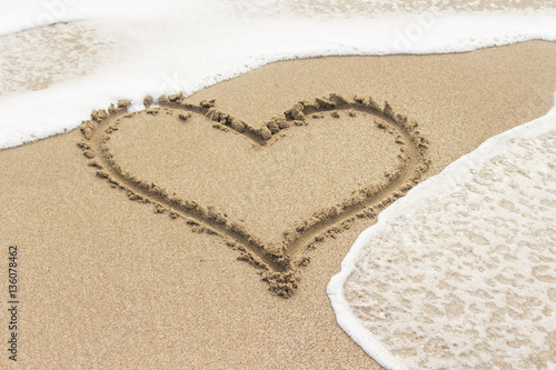 Heart drawn on the sand of a sea beach