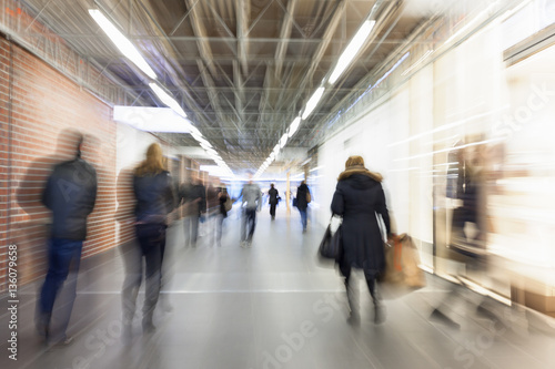 Happy shopping  people walking  motion blur