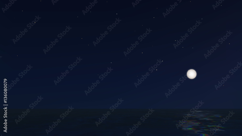Vector Night landscape the sea with full moon