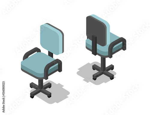 Vector isometric illustration of office chair, 3d flat furniture icon