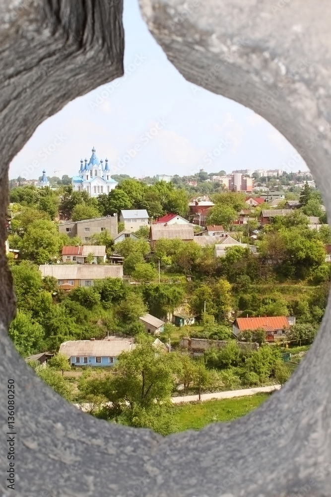 Nce view through loophole in fort in Kamjanets-Podolsk, Ukraine