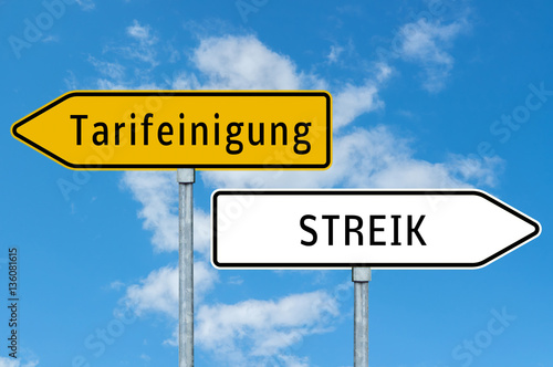 Tarifeinigung und Streik Schild photo