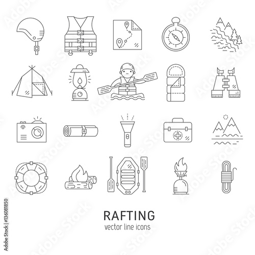Rafting icons set