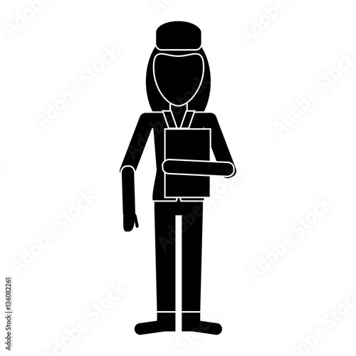 woman hat employee holding folder pictogram vector illustration eps 10