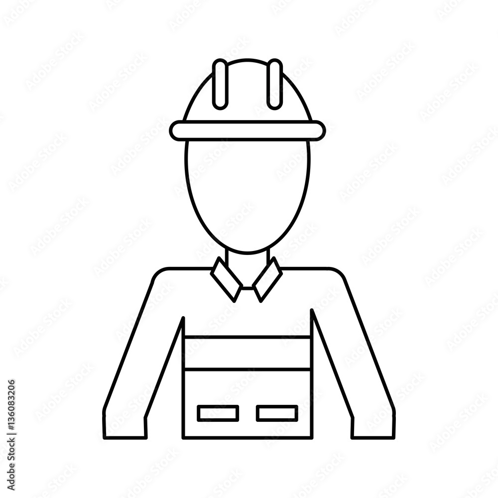 construction man helmet uniform thin line vector illustration eps 10