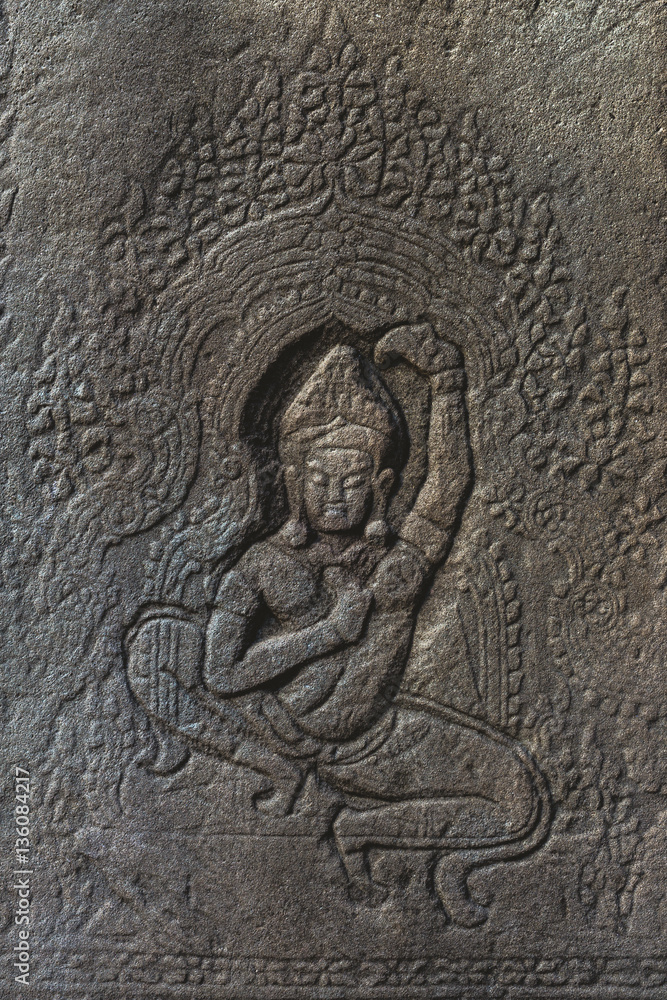 Carved structure and relief in Angkor Wat Temple