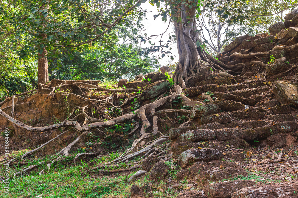 Angkor Wat, Cambodia - December 6, 2016: Galleries and tourists