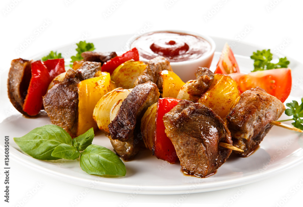 Kebabs - grilled meat and vegetables