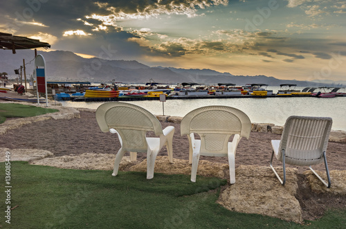 Morning at central public beach of Eilat - famous resort and recreational cit...