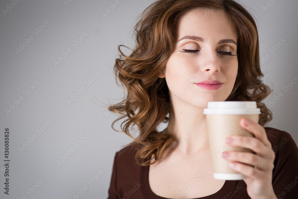 Young woman with coffee, Young woman with coffee,