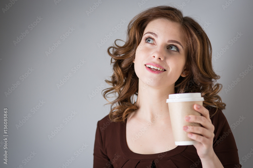 Young woman with coffee, Young woman with coffee,