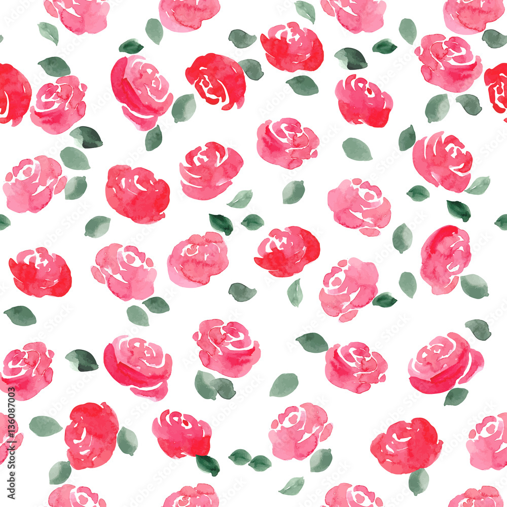 red watercolor roses seamless pattern
