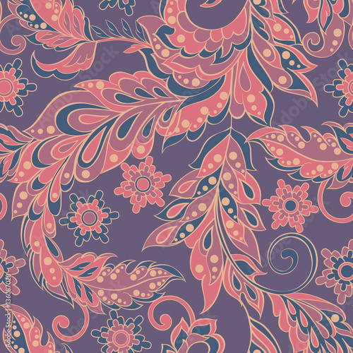 Folkloric Batik vector ornament. Ethnic Floral seamless pattern.