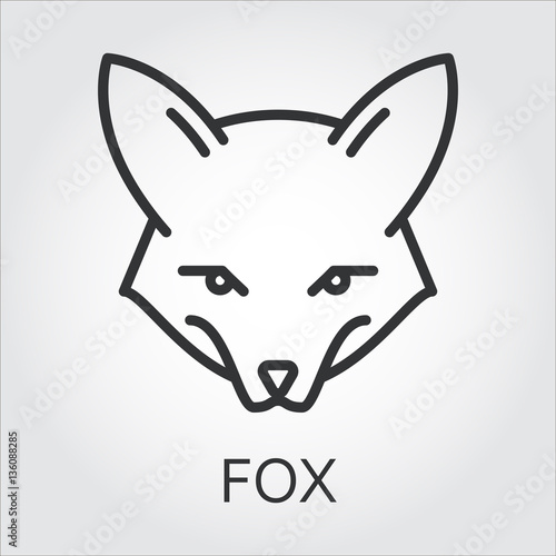 Black icon style line art, head wild animal fox, she-fox.