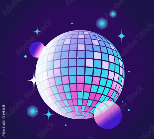 Disco ball Vector icon. Mirror glitter disco ball. Cosmic.  Psychedelic.