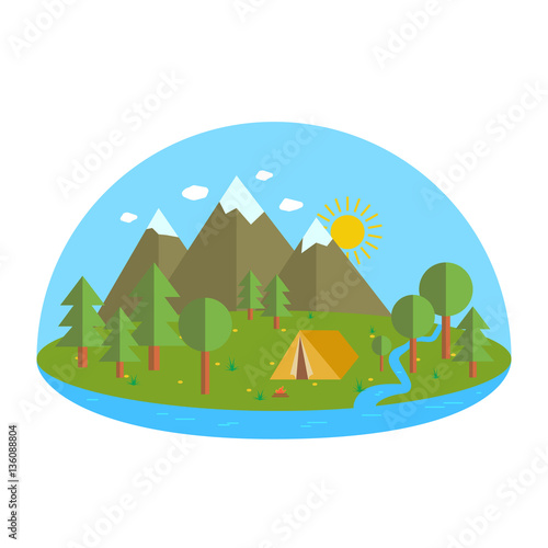 Hiking and camping concept. Vector flat illustration.