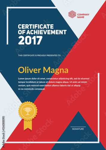 Certificate of Achievement template. Flat geometric design. Layered eps10 vector.