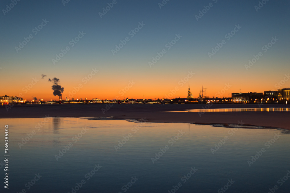 Sunset on the Neva river