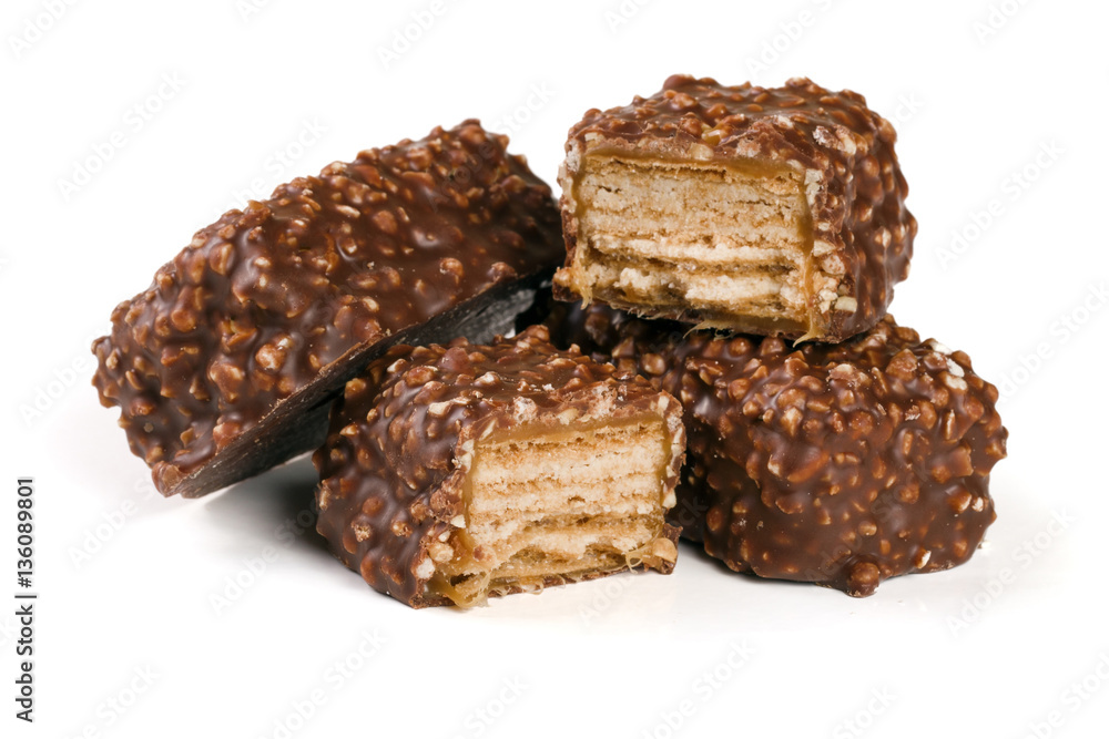 chocolate candy with nuts isolated on white background chocolate candy with nuts isolated on white background