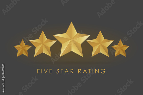 Five golden rating star vector illustration in gray black background