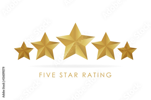 Five golden rating star vector illustration in white background