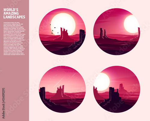 Desert trip. Extreme tourism and travelling. Back to nature. Sands.Exploring Africa. Horizont line with sky,stars. Mountaines, flying birds.Camels.