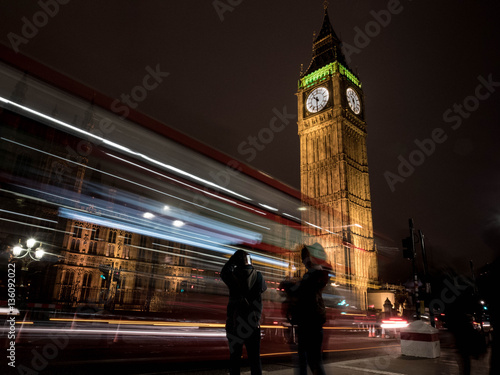 Big Ben at night with Bus, London, England photo