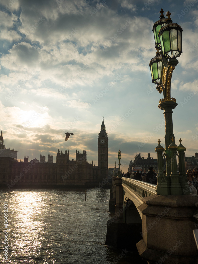 London at Sunset with lanterns and Big Ben, England