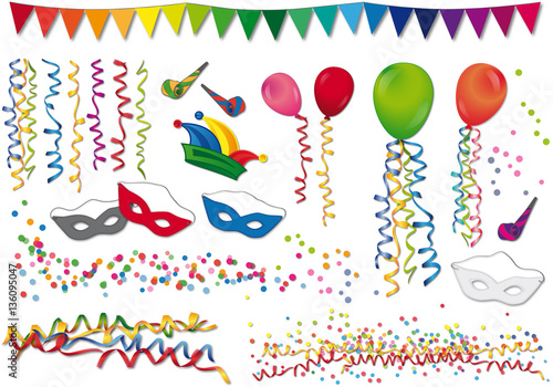Karneval - Luftballons, Konfetti und Narrenkappe