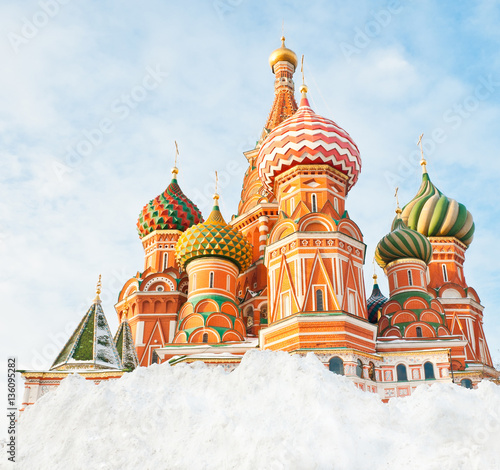 St. Basil's Cathedral on Red square in sunny winter day. Moscow, Russia