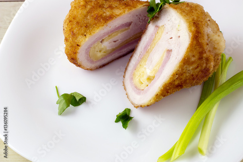 Chicken cordon bleu with vegetables