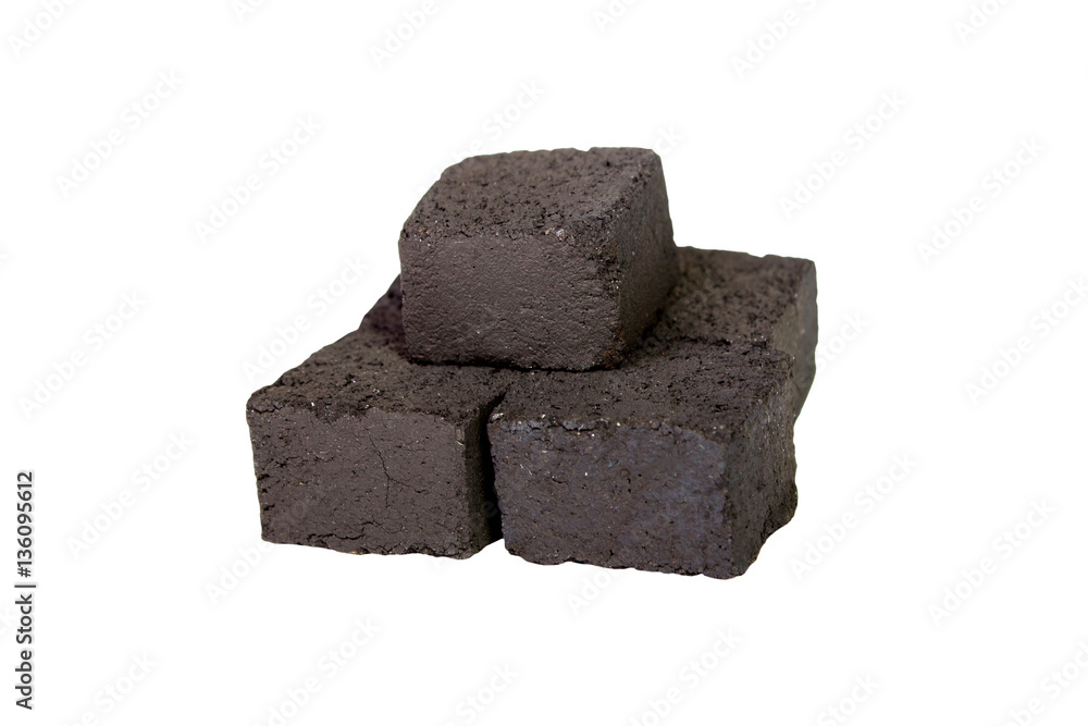 Group of charcoal cubes isolated on white background, coal for hookah Group of charcoal cubes isolated on white background, coal for hookah