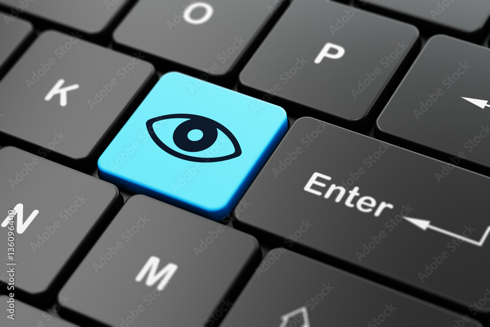 Protection concept: Eye on computer keyboard background Protection concept: Eye on computer keyboard background