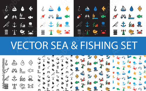 Isolated marine and fishing icons set