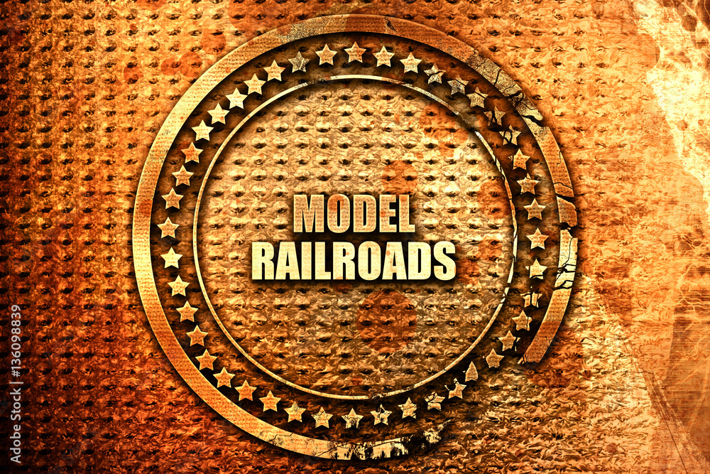 model railroads, 3D rendering, text on metal