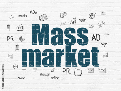 Advertising concept  Mass Market on wall background